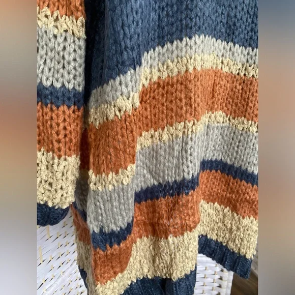 NWT Hem & Thread Stripe Bottom Cardigan Sweater Oversized Bohemian Style Fit - Picture 8 of 14